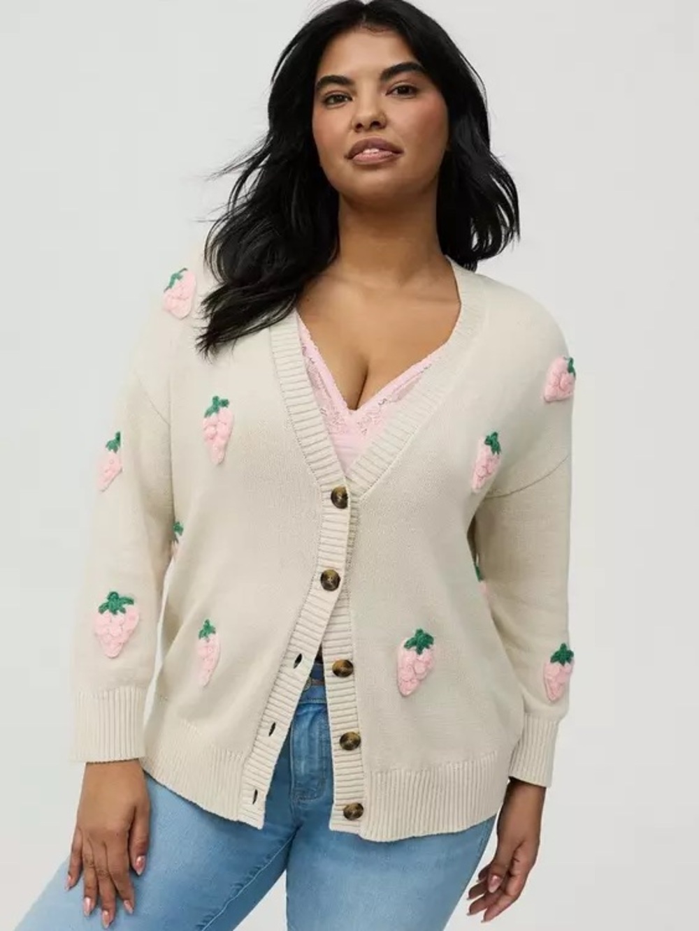 Torrid Cotton Strawberry V-Neck Cardigan